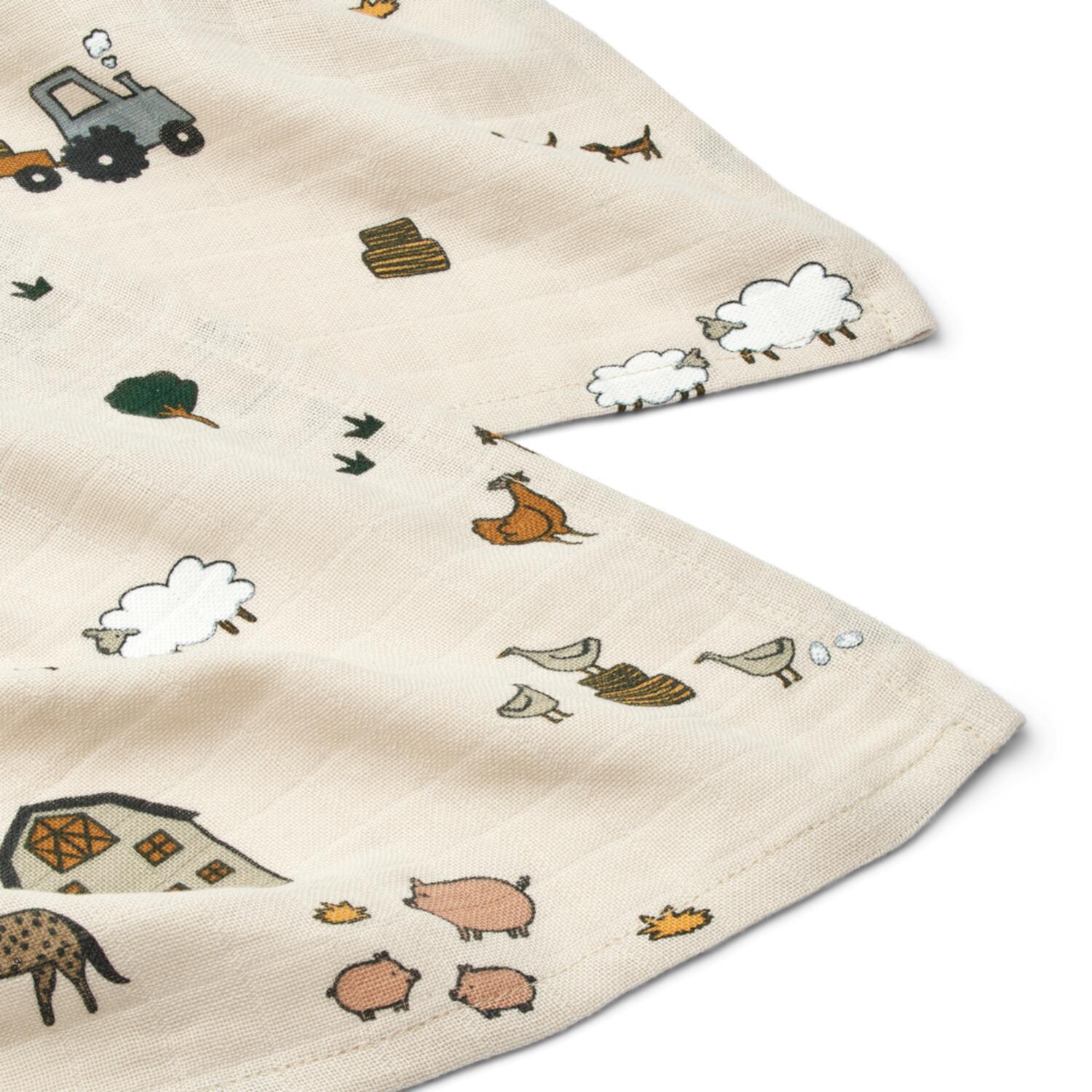 Musselintuch "Lewis - Farm" im 2er-Set - 65x65 cm (Sandy)