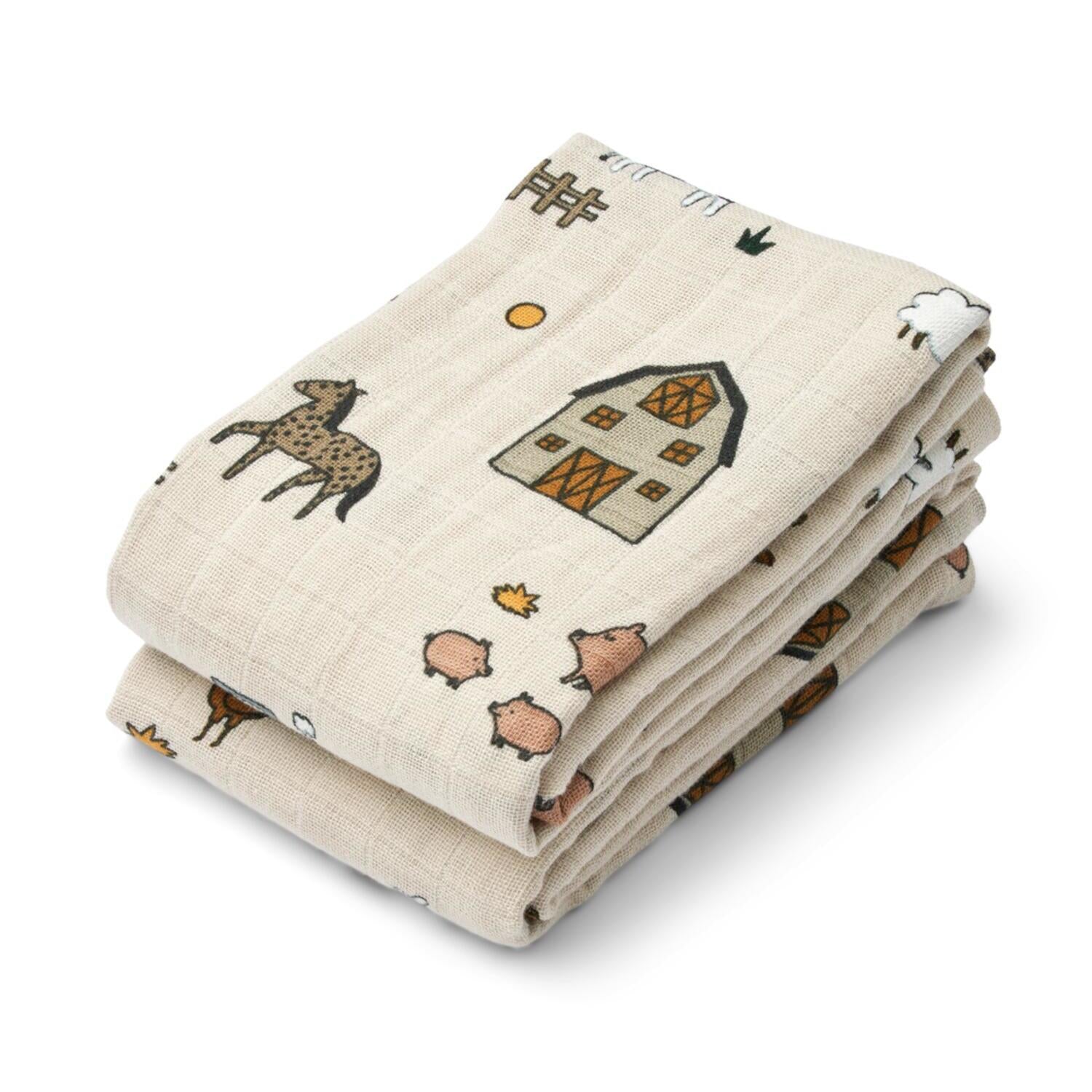Musselintuch "Lewis - Farm" im 2er-Set - 65x65 cm (Sandy)