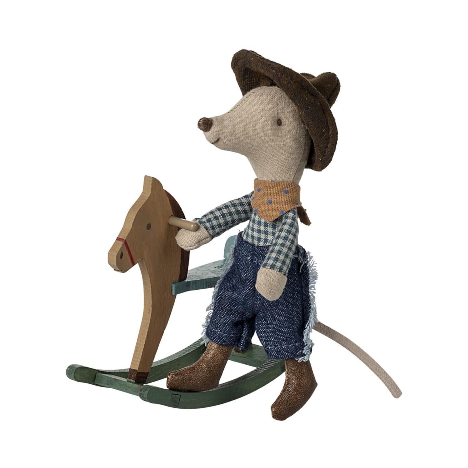 Maus "Cowboy auf Schaukelpferd" - Kleiner Bruder (Braun)