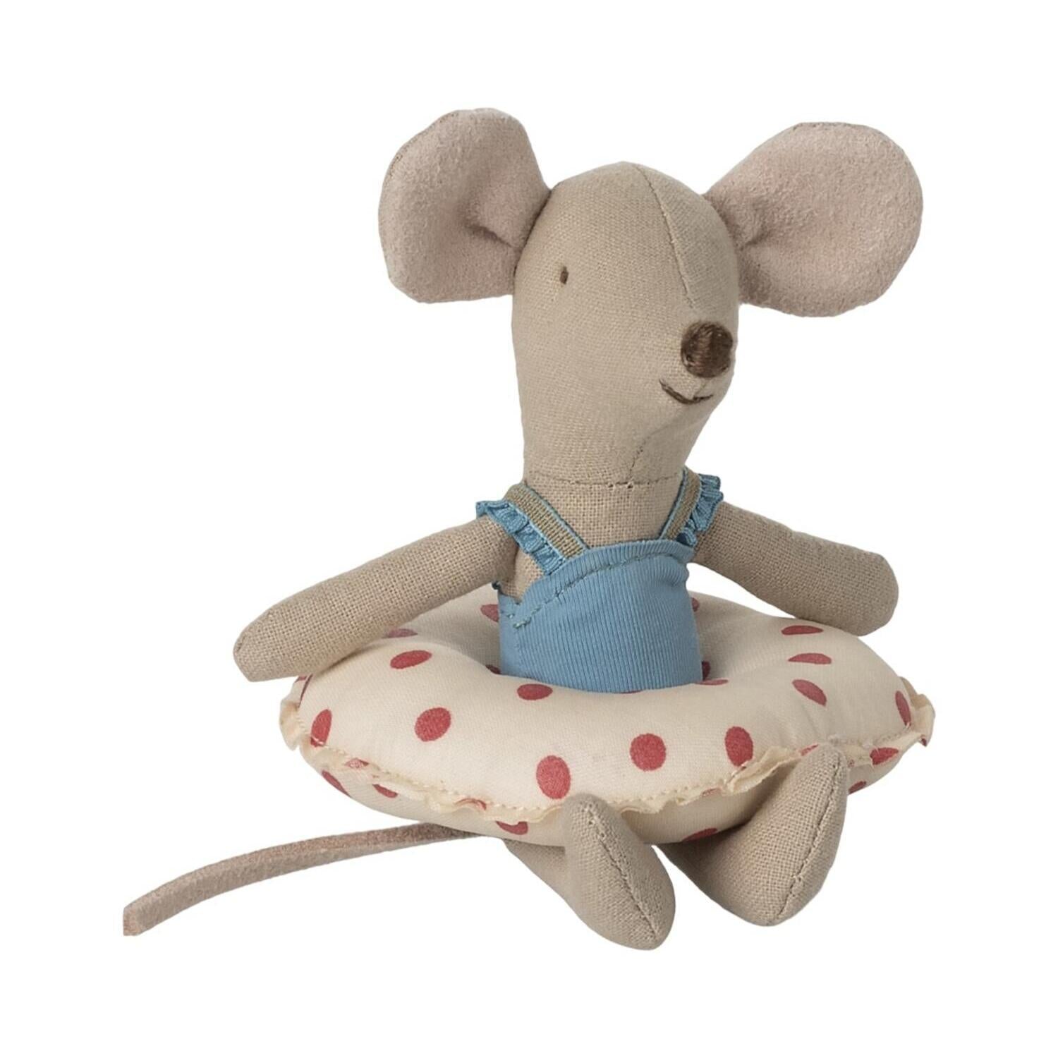 Strandmaus mit Schwimmring "Punkte" - Kleine Schwester (Blau)