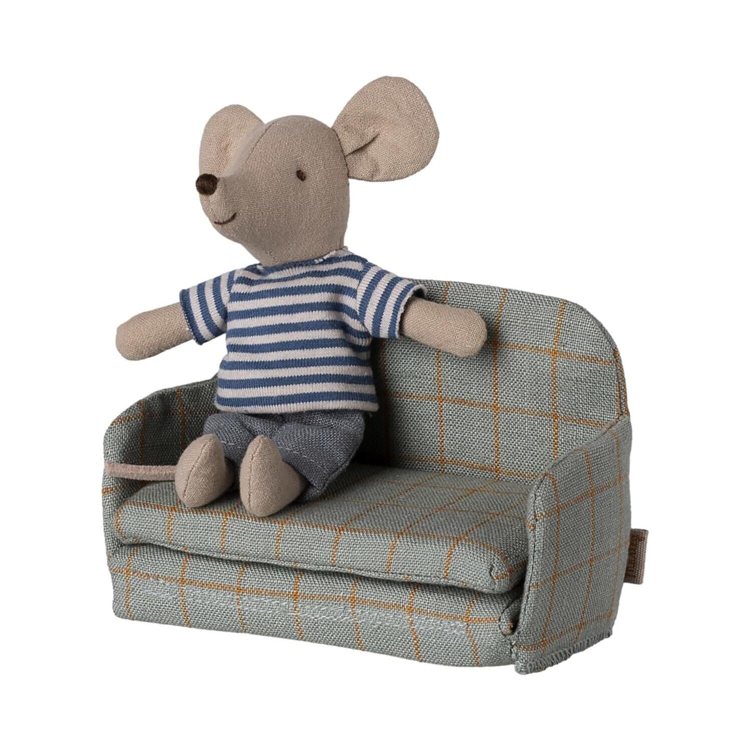 Schlafsofa "Maus - Karriert" - 8x11x5 cm (Blau)