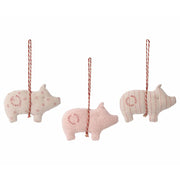 Schweine-Anhänger aus Stoff im 3er-Set - 6x8,5 cm (Rot/Rosa) Maileg