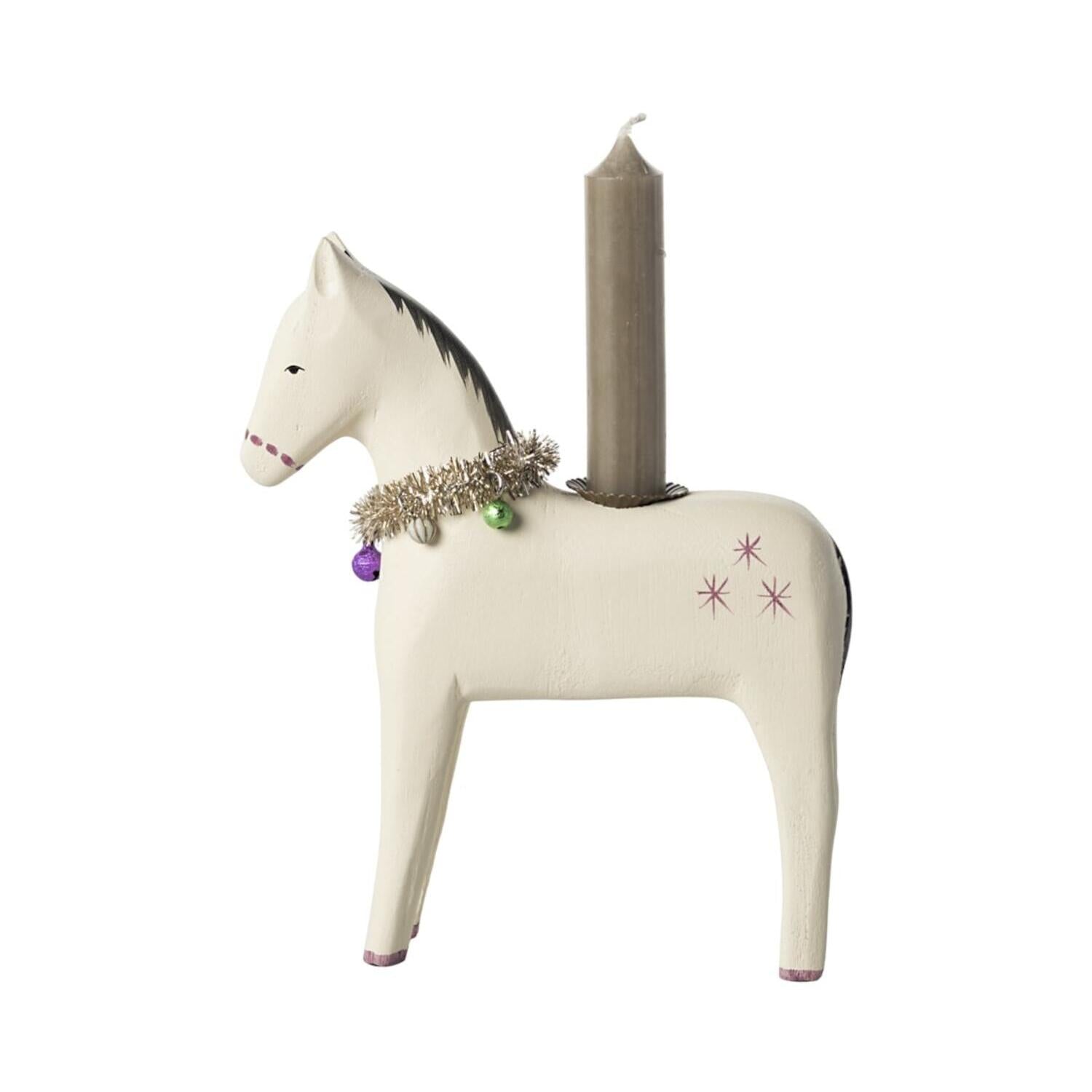 Kerzenhalter aus Holz "Pferd" - Groß (Weiß)