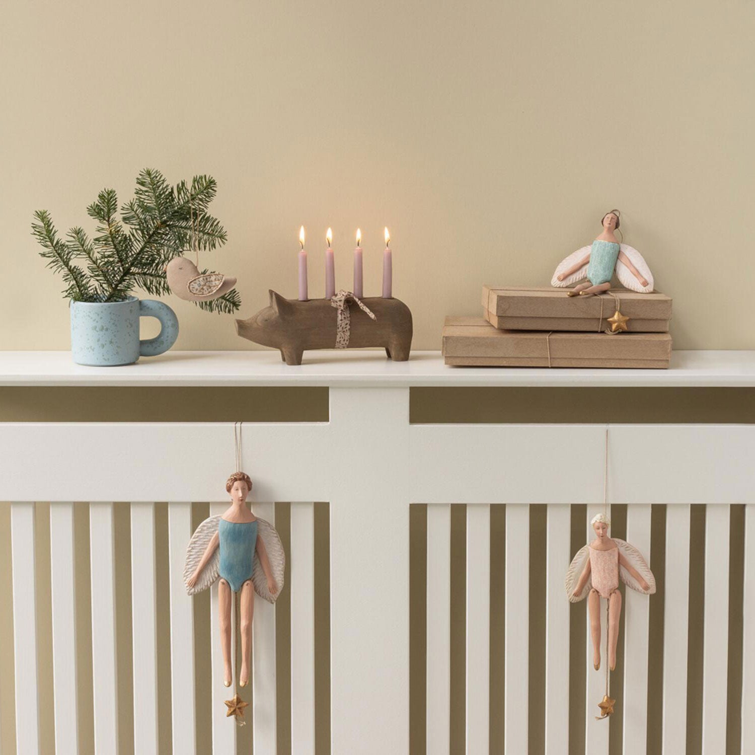 Stoff-Deko-Anhänger 2er-Set "Vogel - Winterherz, Sand & Äste" (Blau)