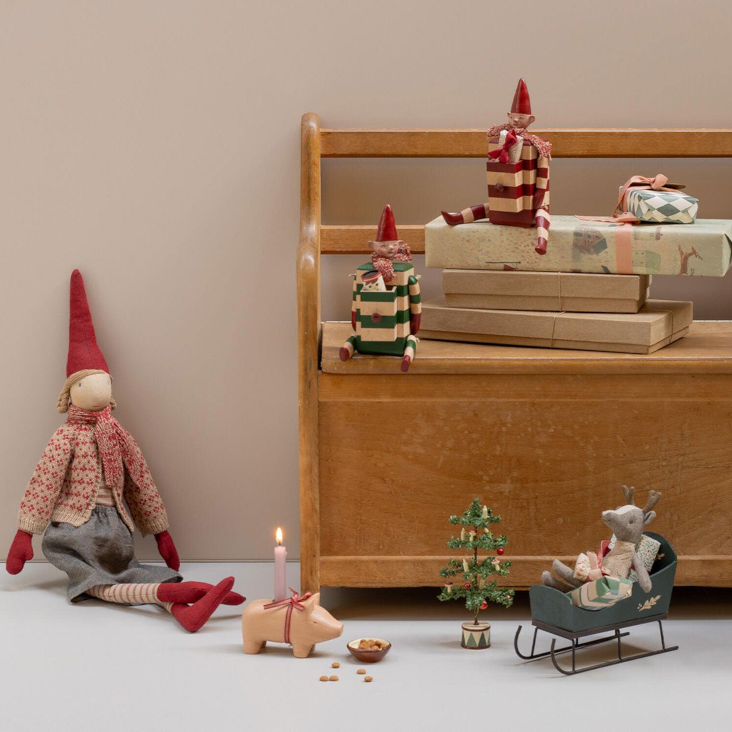 Kerzenständer aus Holz "Schwein" - Klein (Rosa)