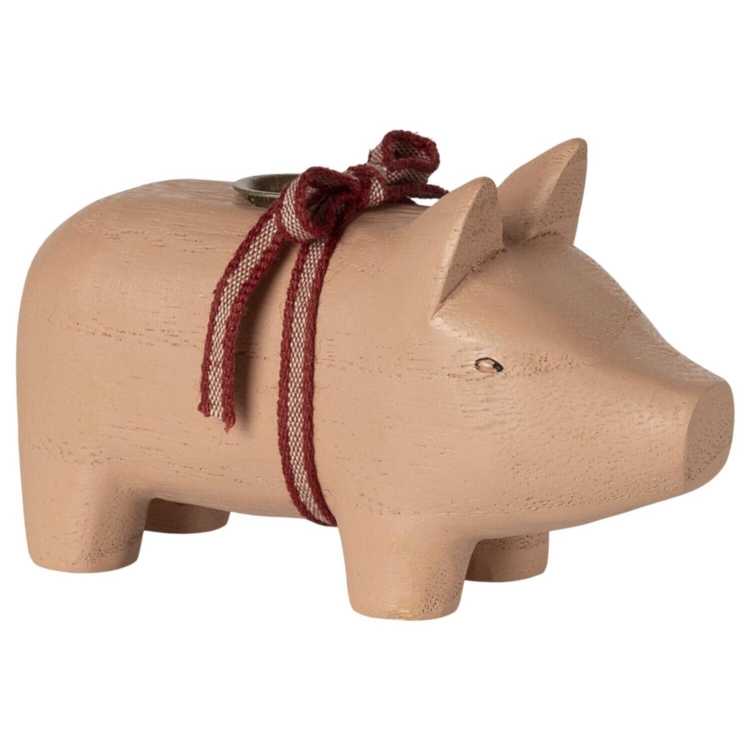 Kerzenständer aus Holz "Schwein" - Klein (Rosa)