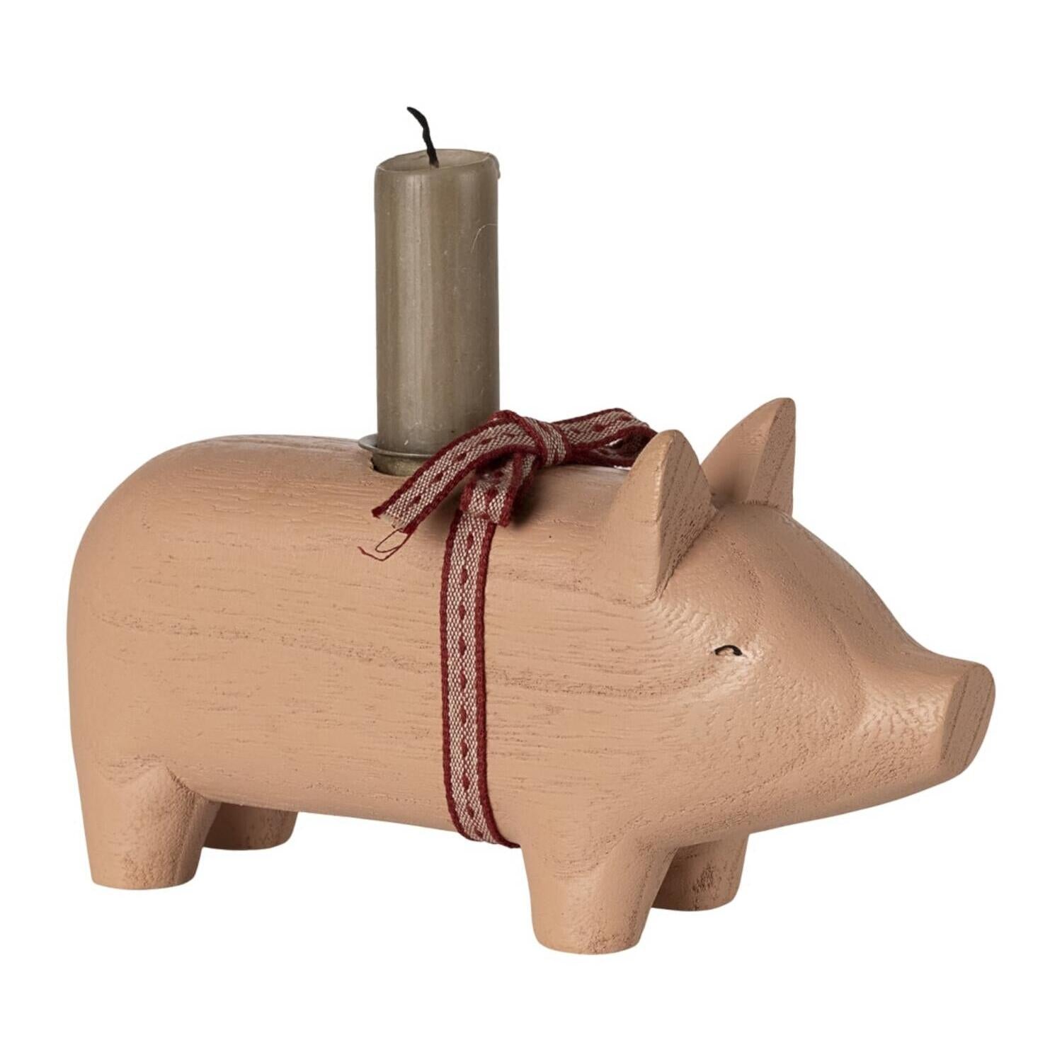 Kerzenständer aus Holz "Schwein" - Medium (Rosa)