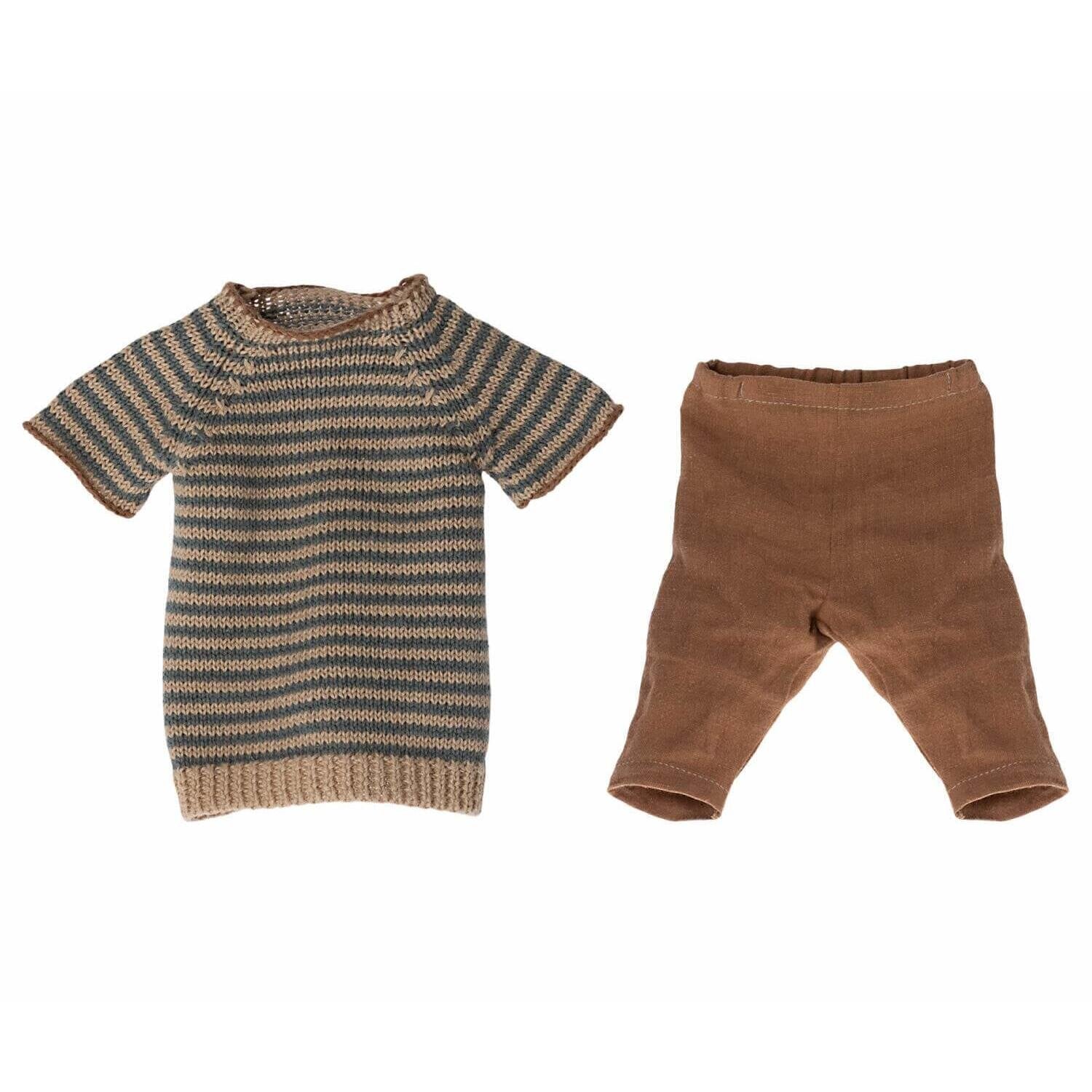 Hose und Strickpullover - Größe 4 (Braun/Gestreift)