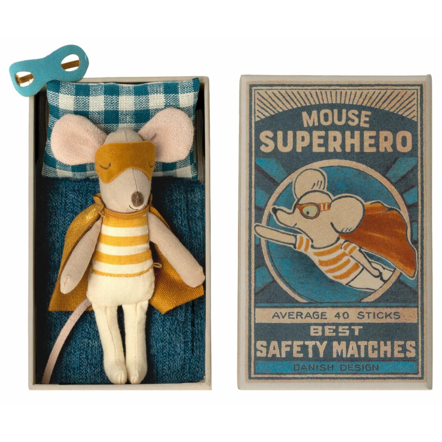 Maus "Superheld" in Streichholzschachtel - Kleiner Bruder