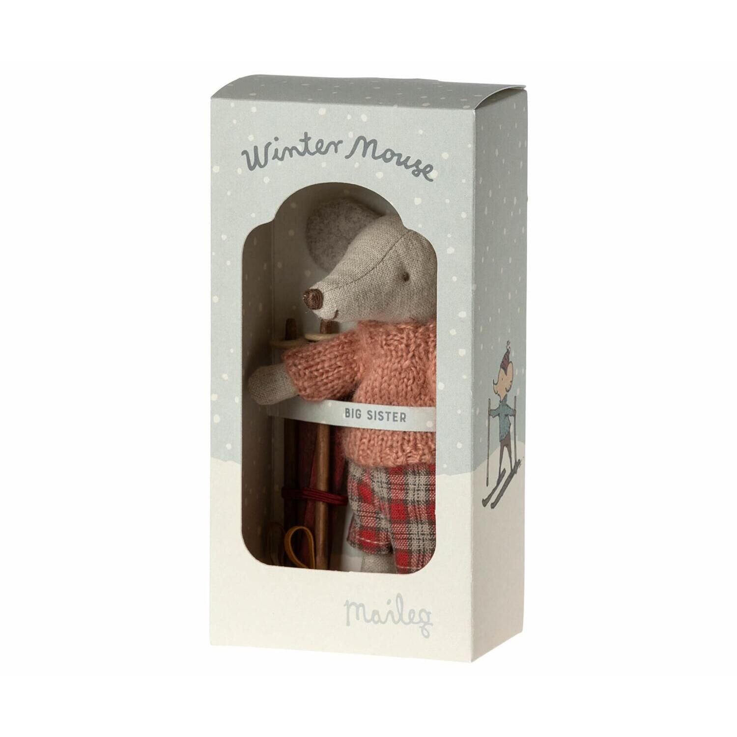 Wintermaus mit Ski - Große Schwester (Rot) Maileg