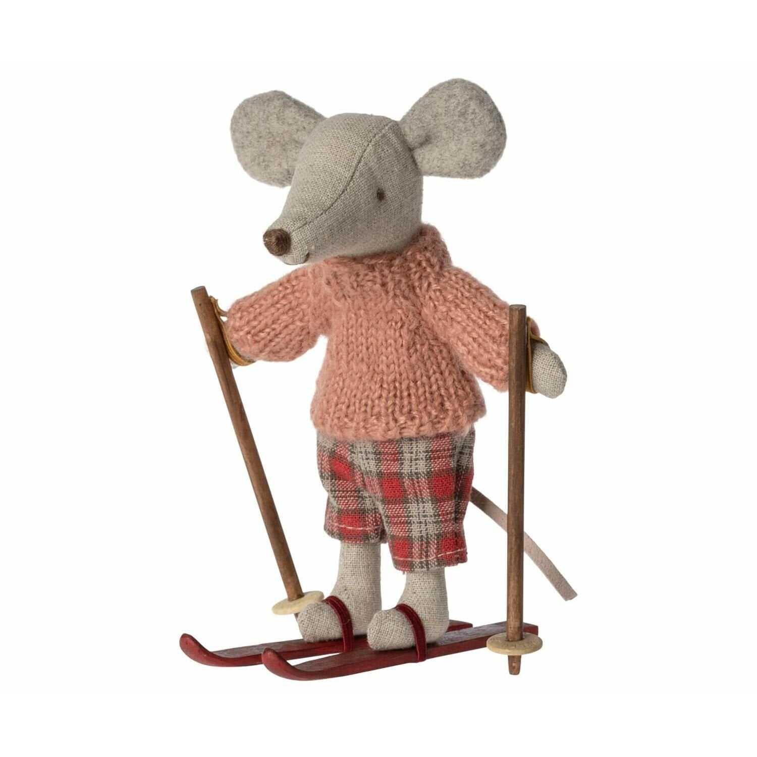 Wintermaus mit Ski - Große Schwester (Rot)