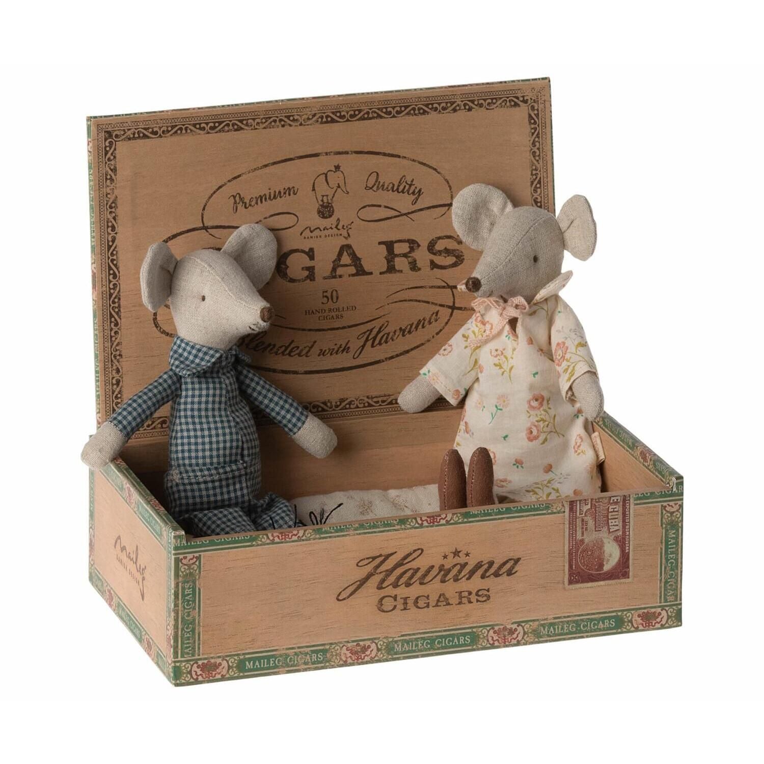 Maus "Oma und Opa" in Zigarrenschachtel (Bunt)