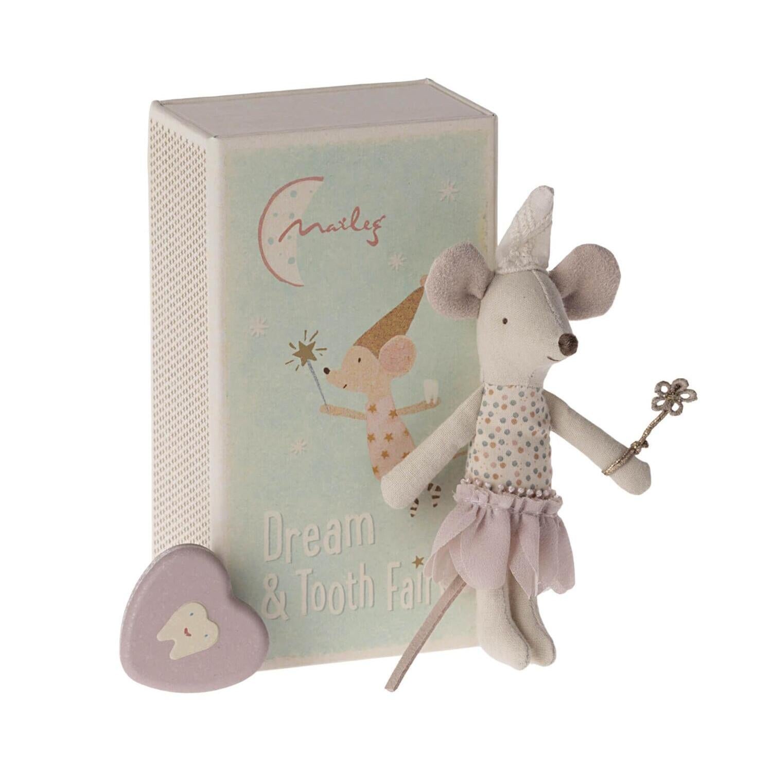 Maus "Zahnfee" in Streichholzschachtel - Kleine Schwester (Rosa)