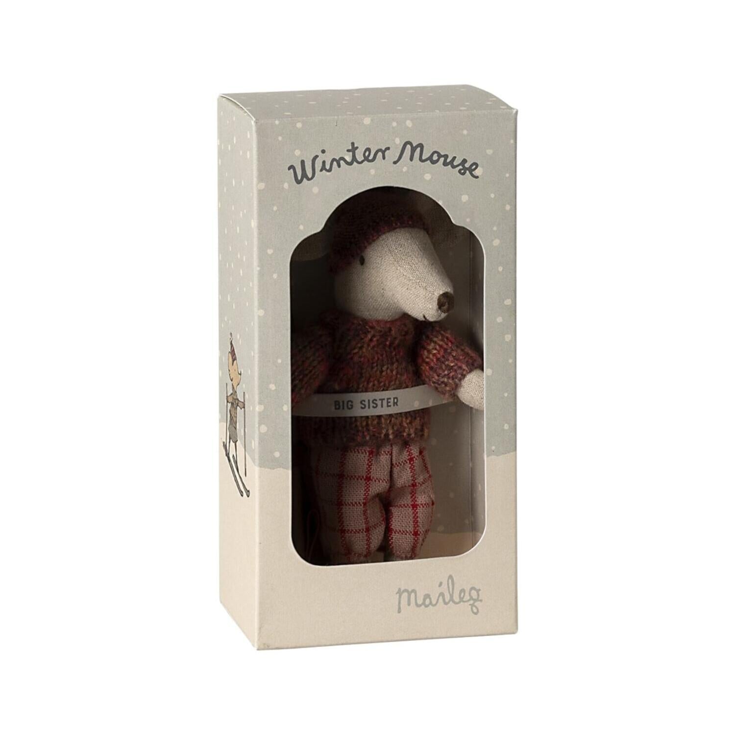 Wintermaus mit Skiset - Große Schwester (Rose)