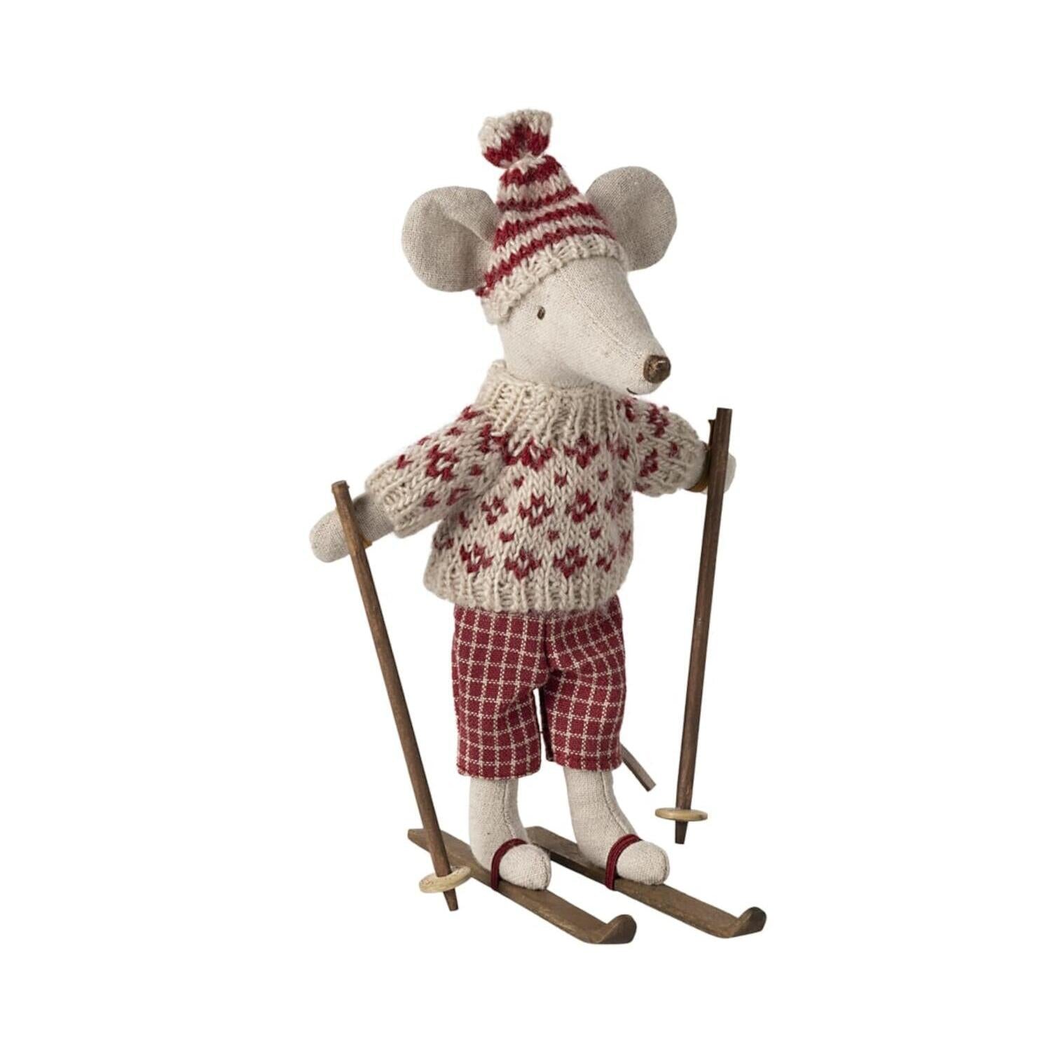 Wintermaus mit Skiset - Mama (Rot)
