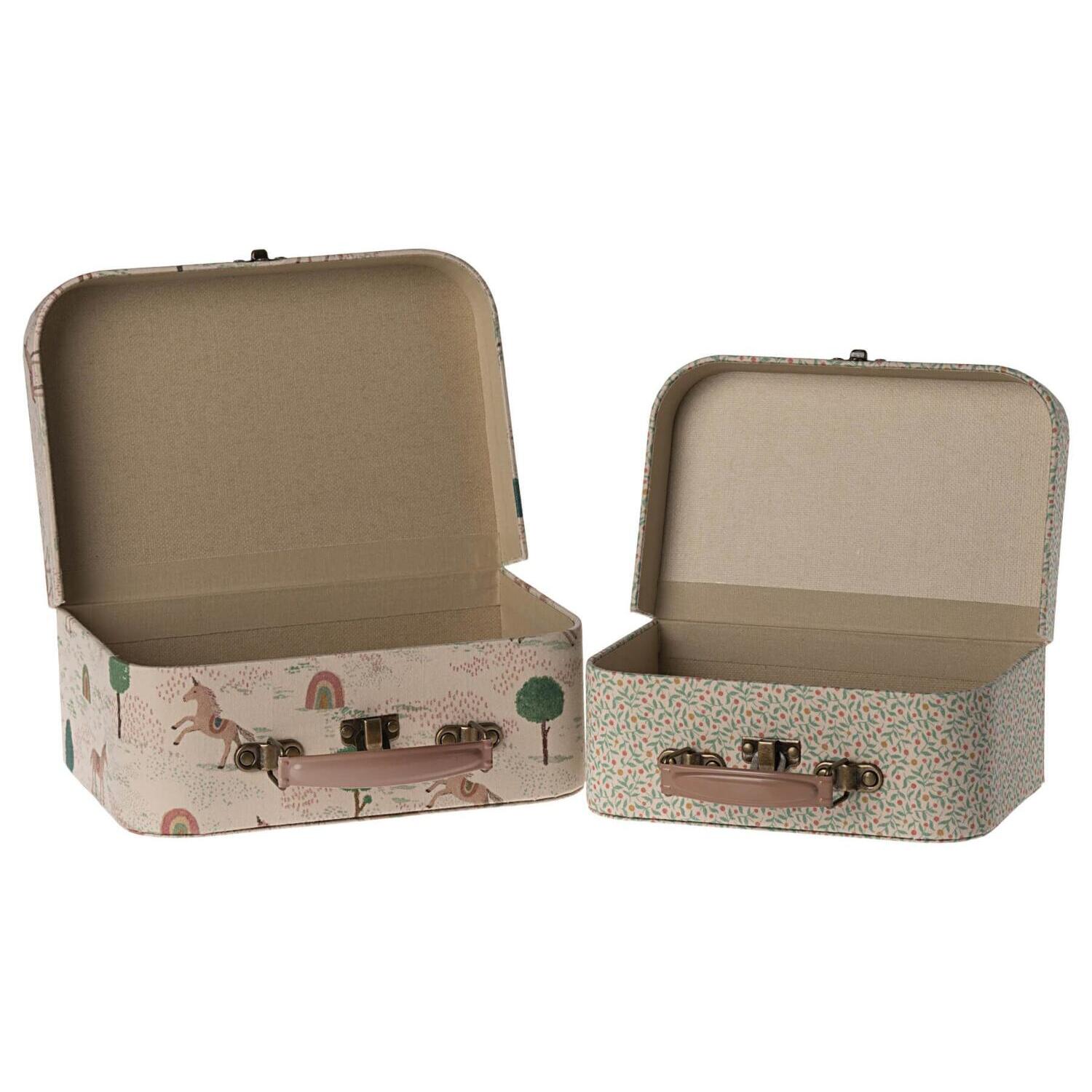 Koffer mit Stoff im 2er-Set - 22 cm (Beige/Bunt)