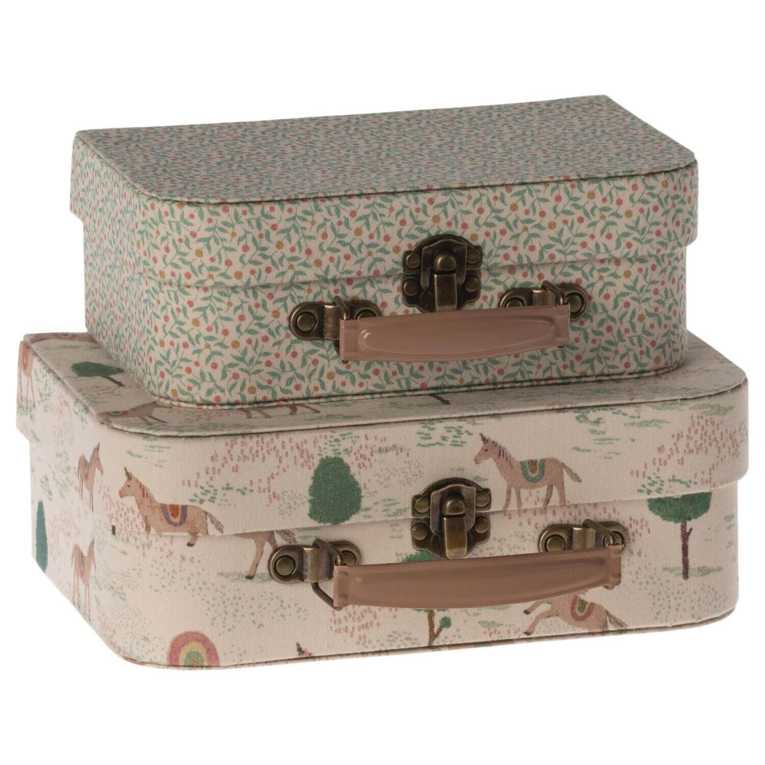 Koffer mit Stoff im 2er-Set - 22 cm (Beige/Bunt)