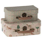 Koffer mit Stoff im 2er-Set - 22 cm (Beige/Bunt)