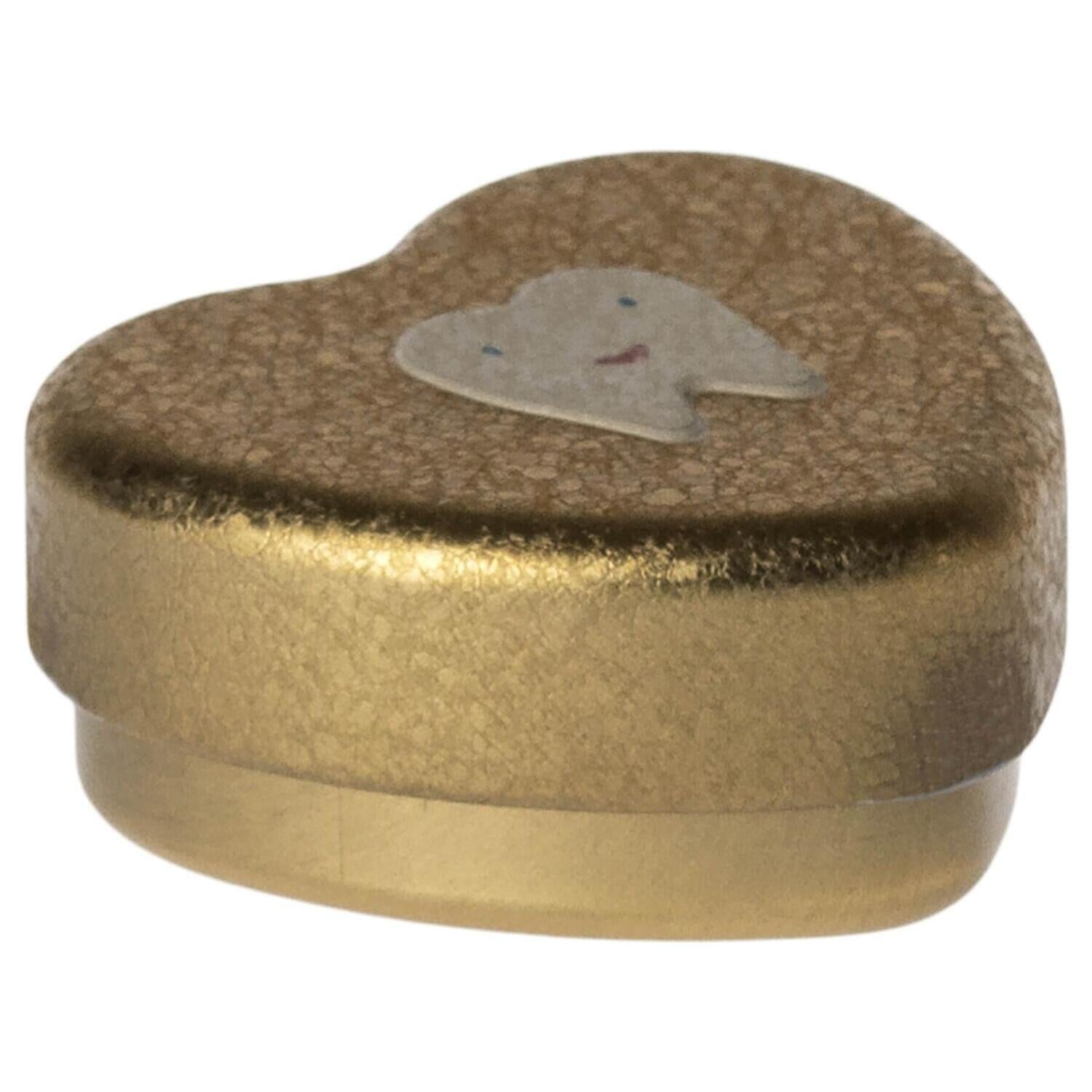 Kleine Zahndose in Herzform, goldfarben, mit Zahngesicht-Motiv
