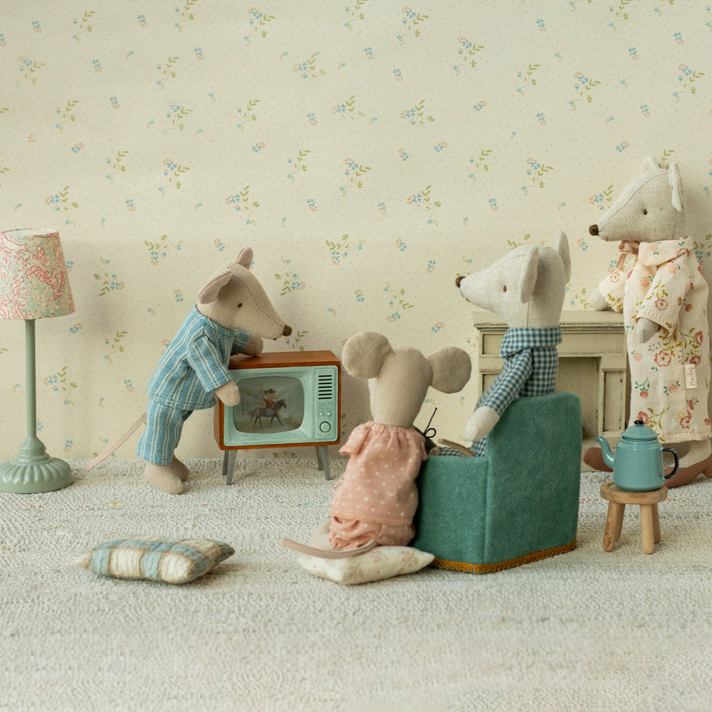 Miniatur Fernseher für Maus - 3x6,5x6,5 cm (Braun/Türkis)