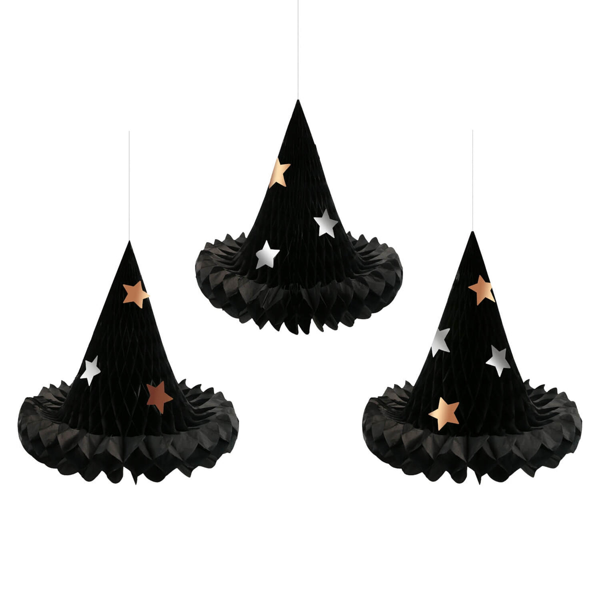 Wabendekoration "Hexenhut" im 3er-Set - 33,7 cm (Schwarz)