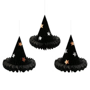 Wabendekoration "Hexenhut" im 3er-Set - 33,7 cm (Schwarz)
