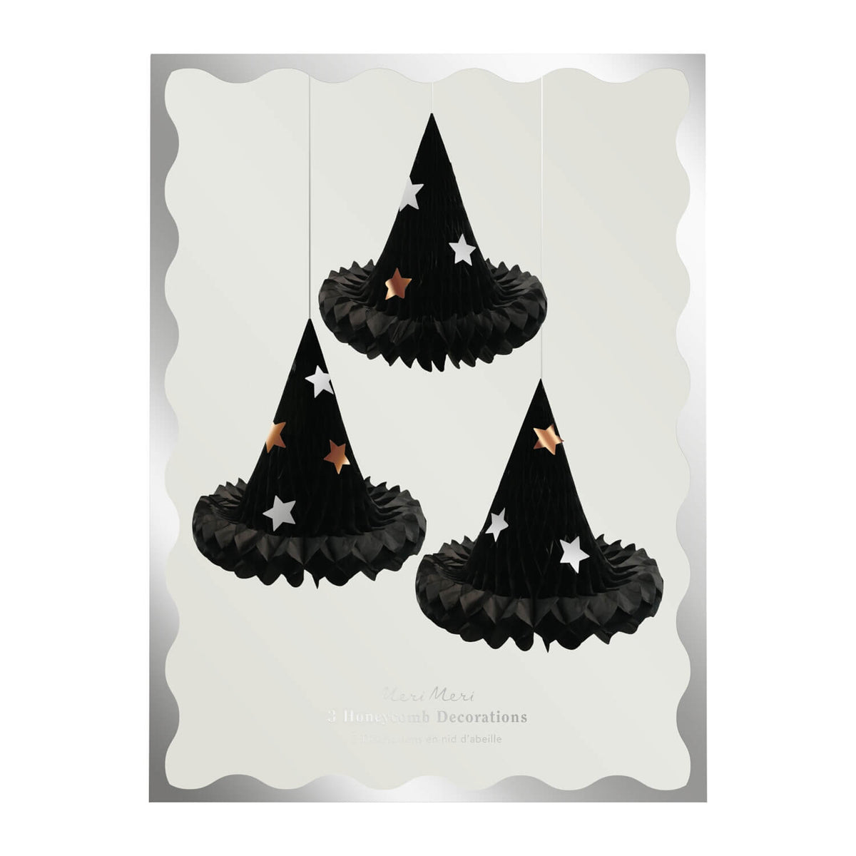 Wabendekoration "Hexenhut" im 3er-Set - 33,7 cm (Schwarz)