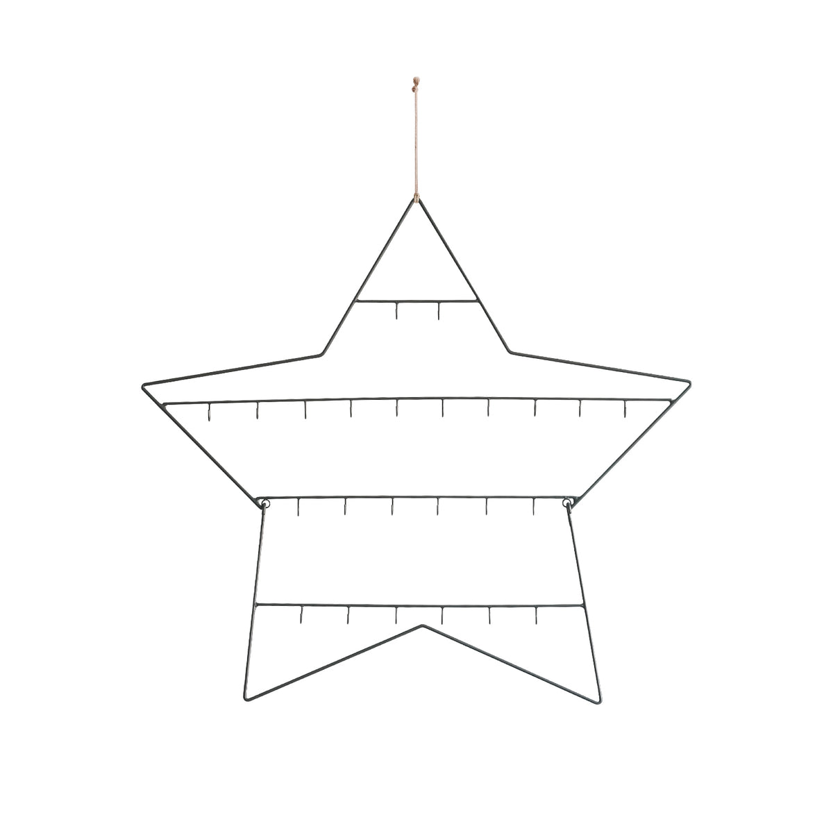 Großer Adventskalender Stern aus schwarzem Metallrahmen, mit Aufhängehaken