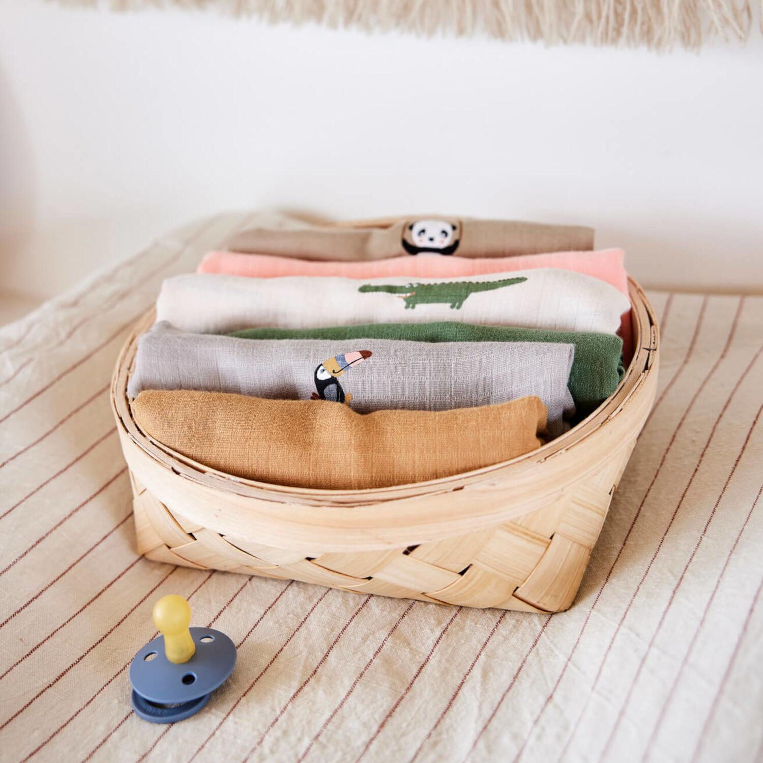 Musselintücher "Krokodil" im 2er-Set - 65x65 cm (Beige/Olive Greenerer)