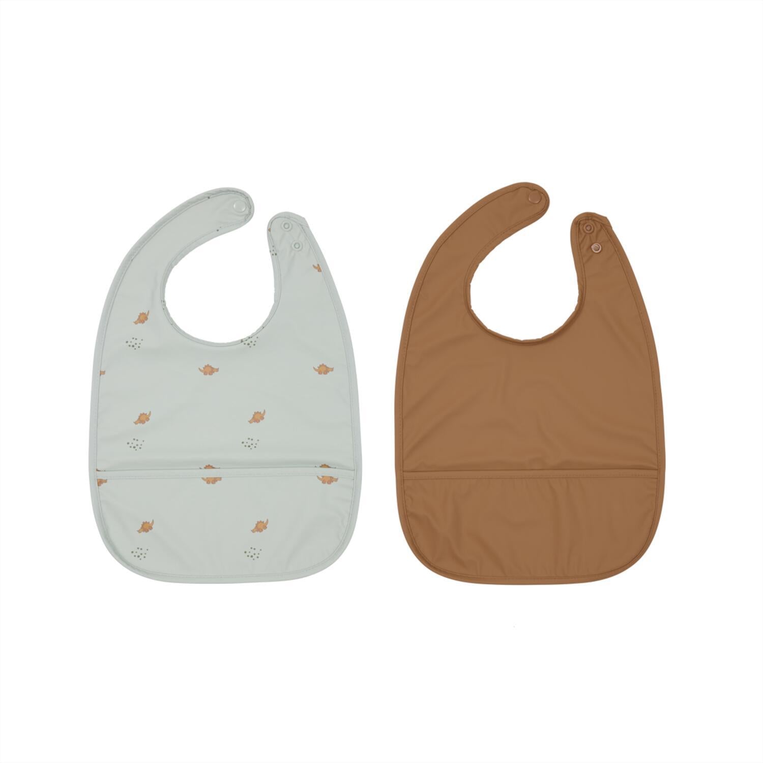 Lätzchen "Dino" im 2er-Set - 37x37 cm (Dusty Green/Caramel)