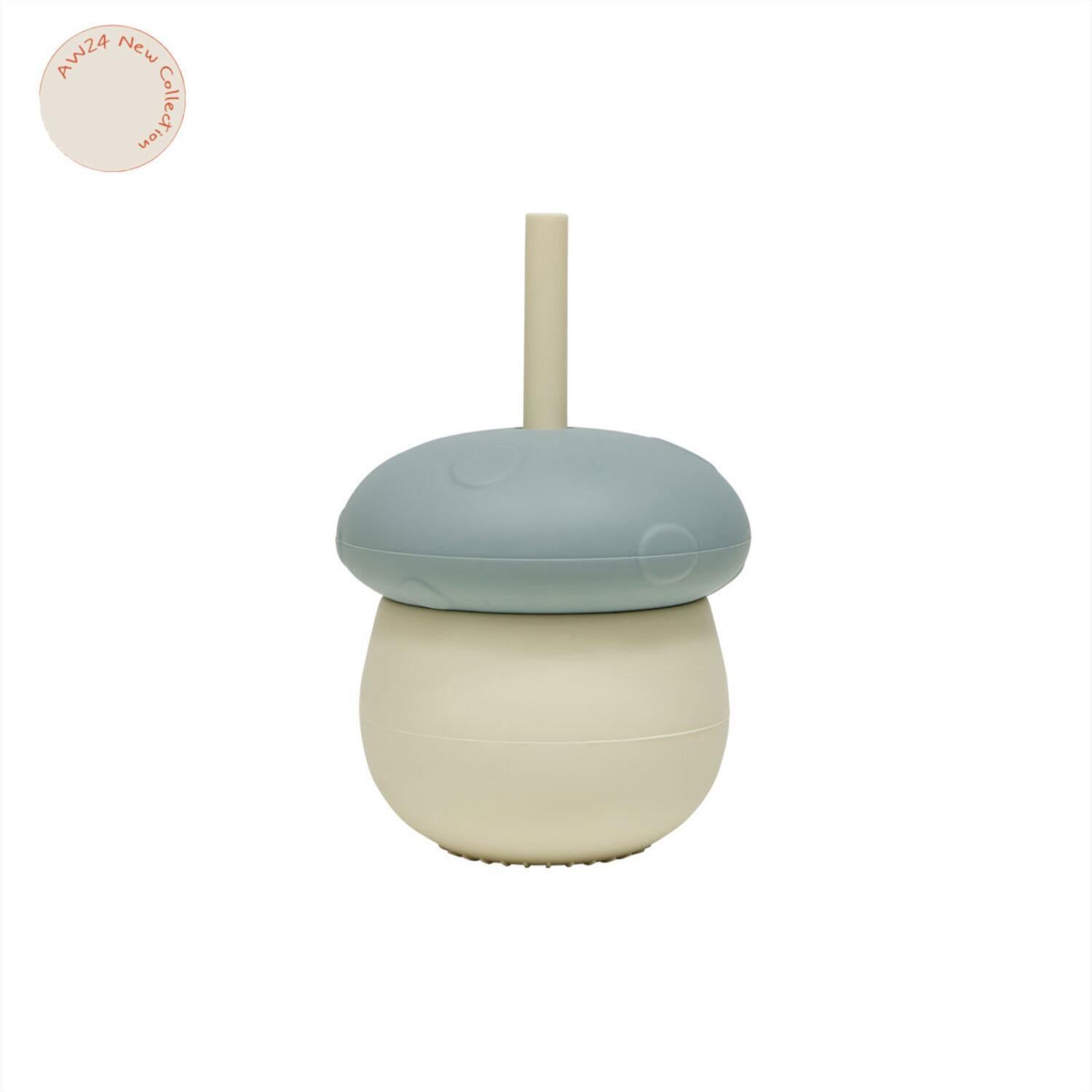 Pilz-Tasse mit Strohhalm (Offwhite/Blau)