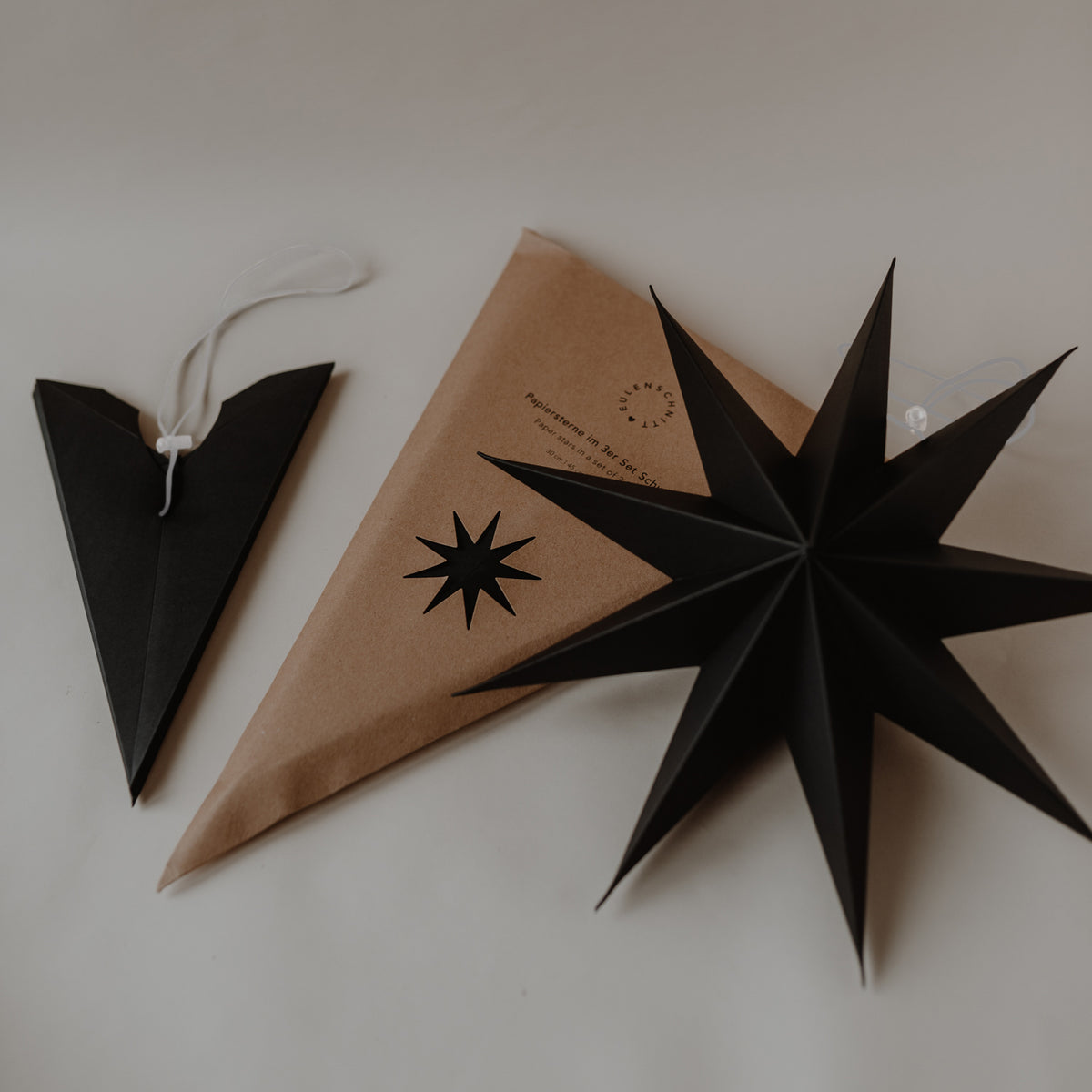 Papiersterne im 3er-Set (Schwarz)