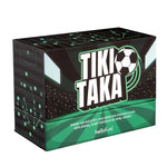 Fußball-Kartenspiel-Packung mit Tiki-Taka-Logo in Schwarz und Grün auf schwarzer Box