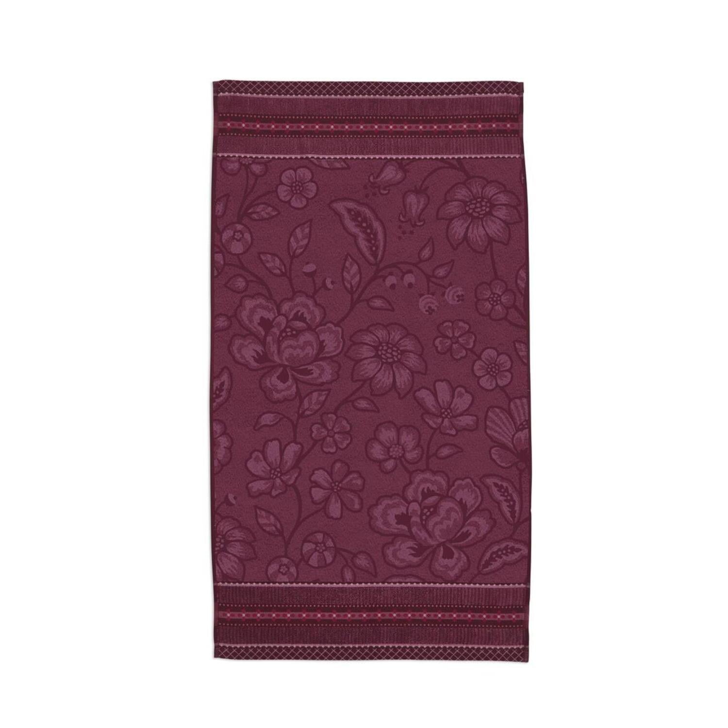 Jacquard-Handtuch 55x100 cm in dunklem Pink, mit floralem Muster und Bordüre