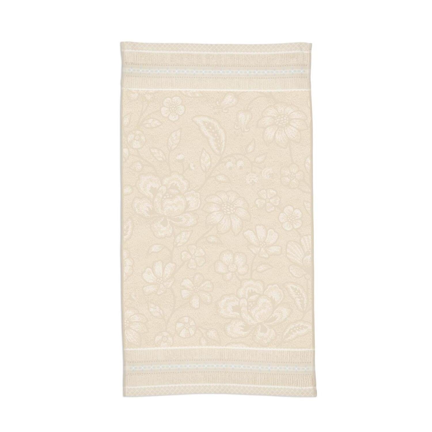 Sandfarbenes Jacquard-Handtuch mit Blumenmuster und Bordüre, 55x100 cm