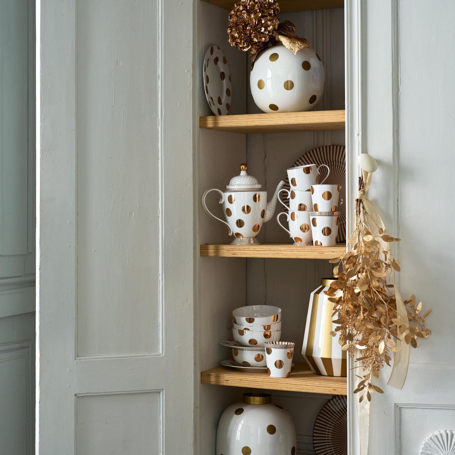 Vase "Dots" - 23 cm (Weiß/Gold)