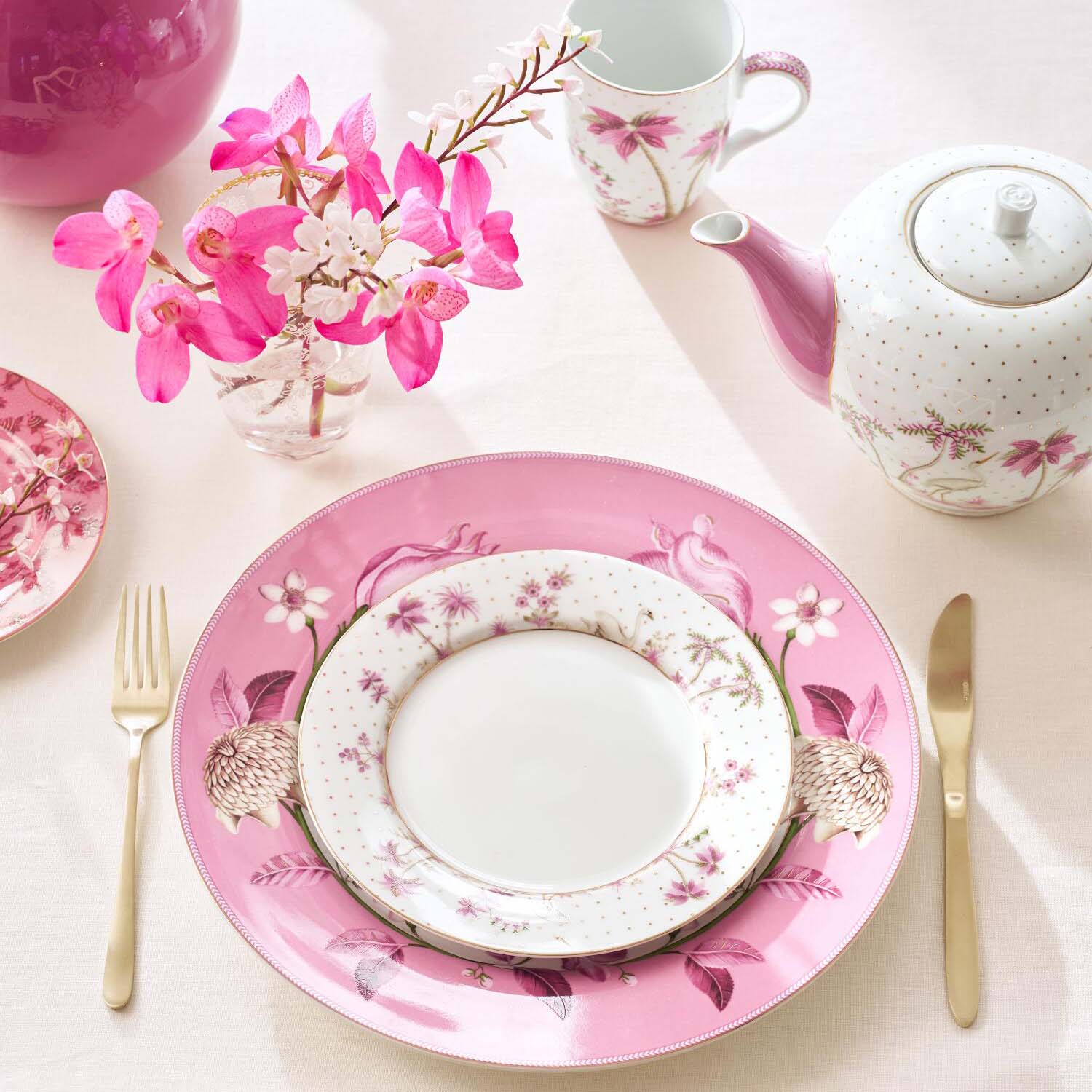 Frühstücksteller "Jolie - Dots" - 21 cm (Weiß/Rosa)