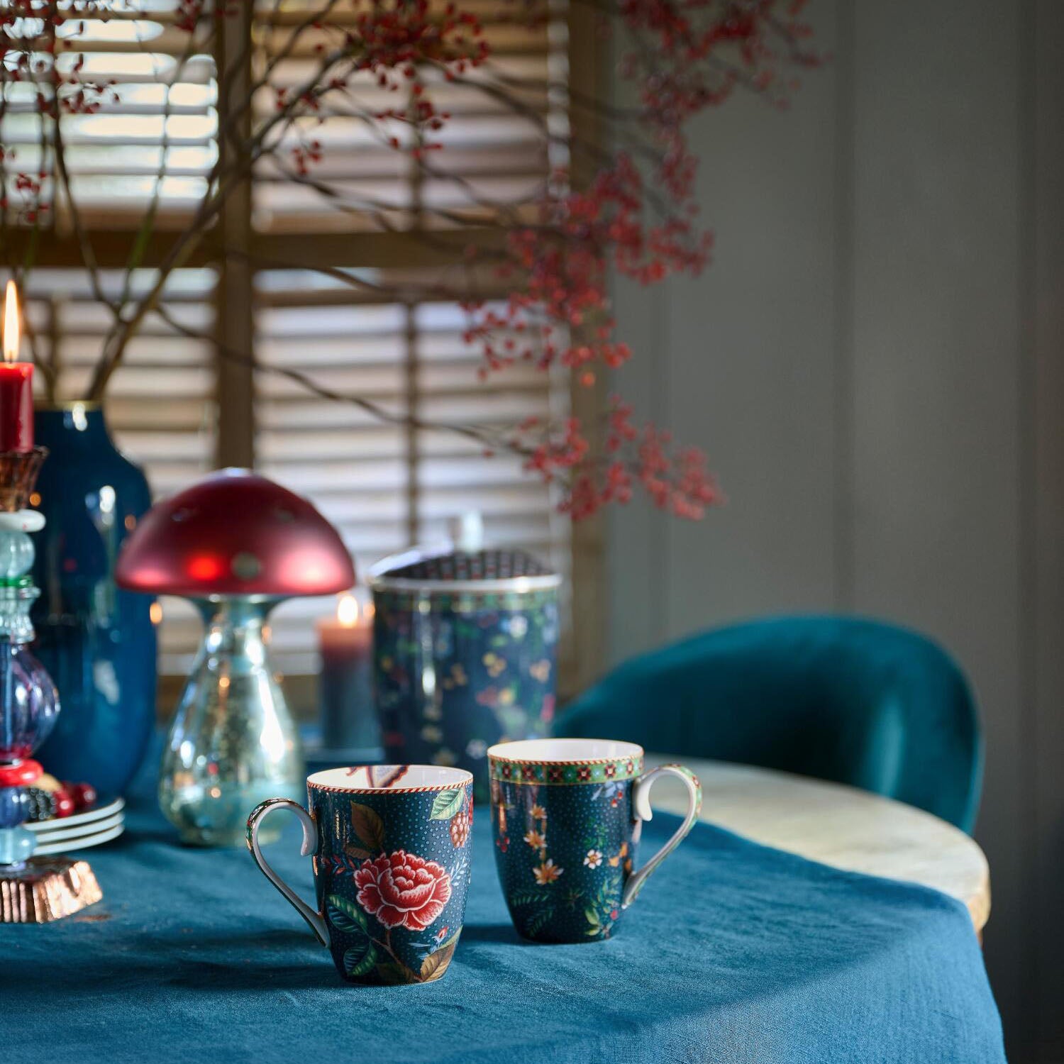 Tasse "Flower Blues"- 450 ml (Blau)