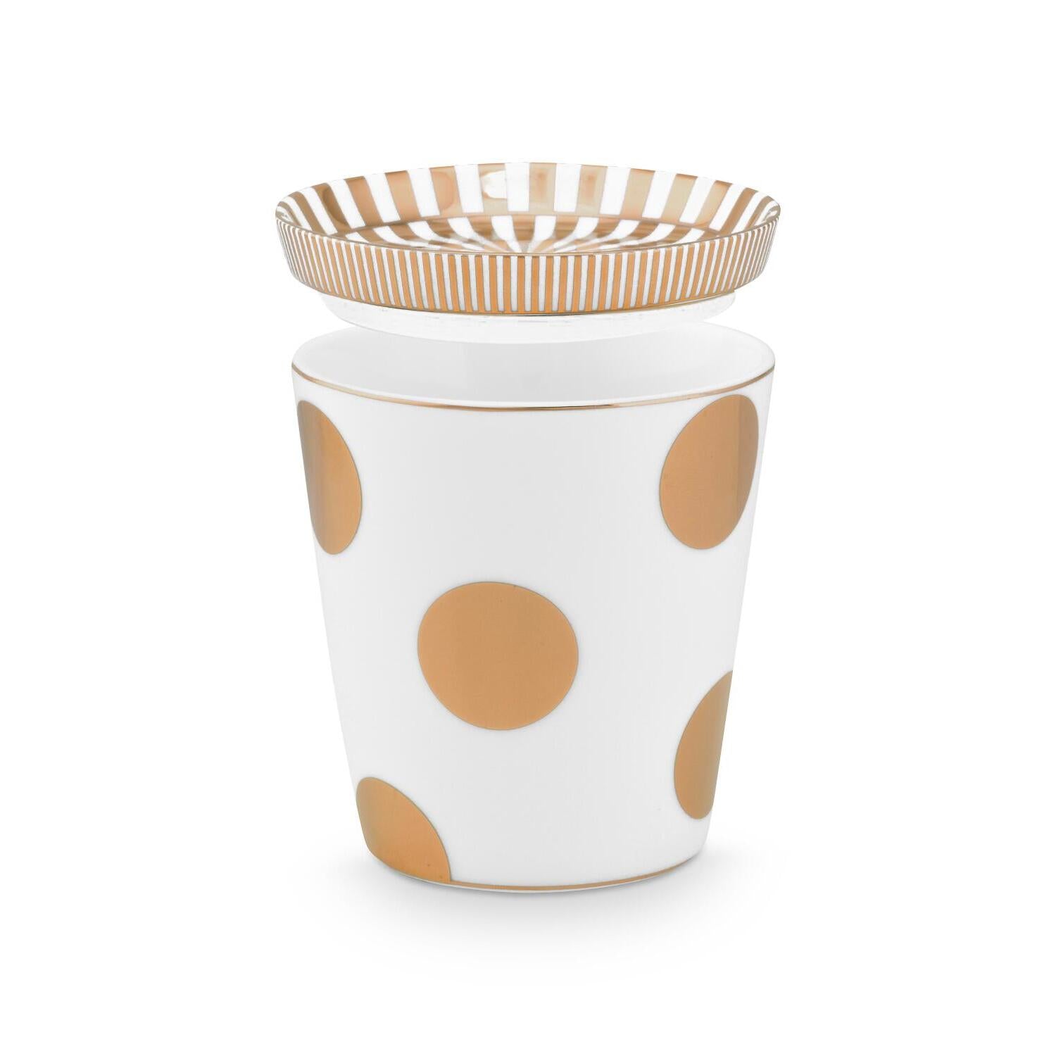 Set aus Becher mit Teebeutel-Ablageteller "Dot Delight" - 16x16 cm (Weiß/Gold)