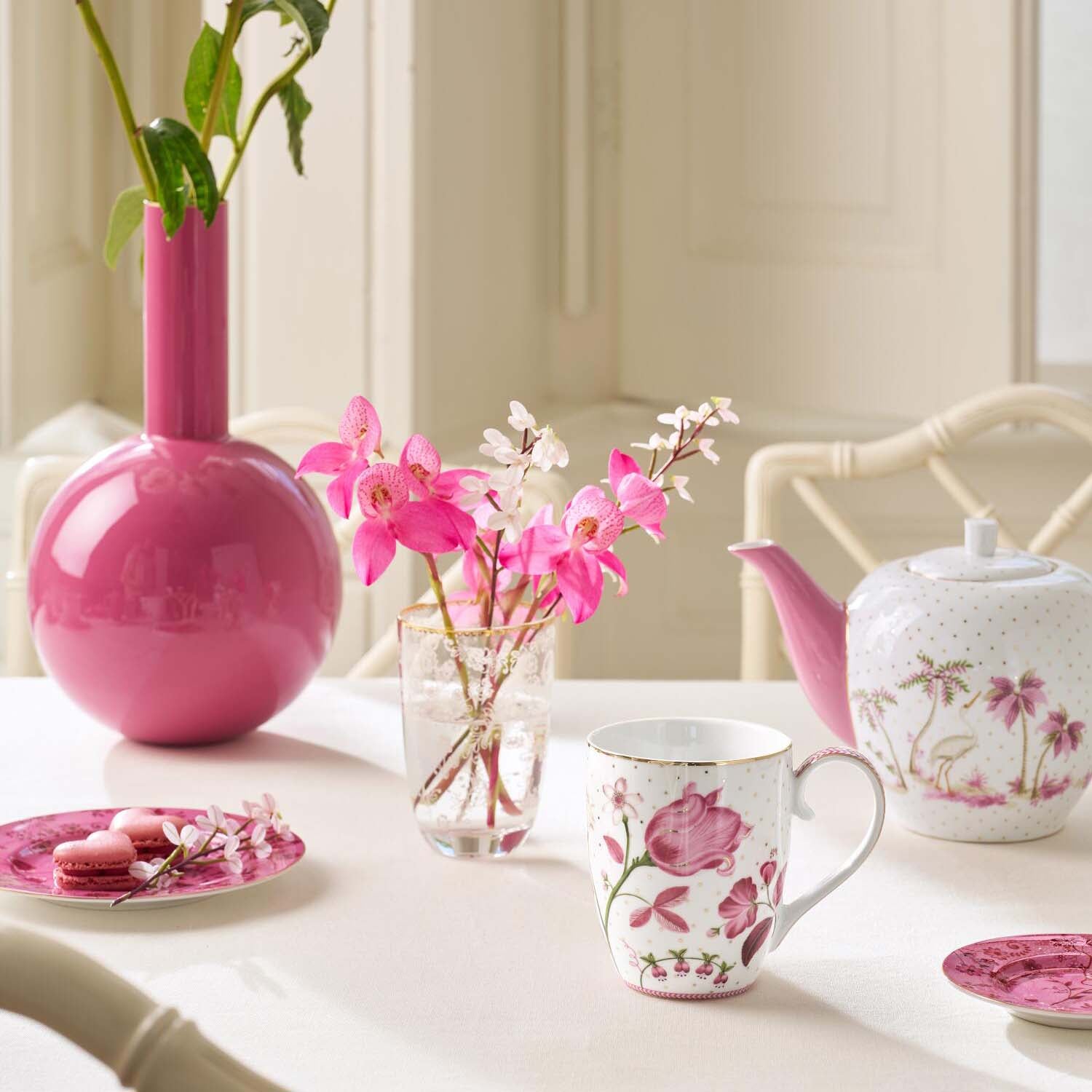 XL-Tasse "Jolie - Tulip" - 450 ml (Rosa/Weiß)