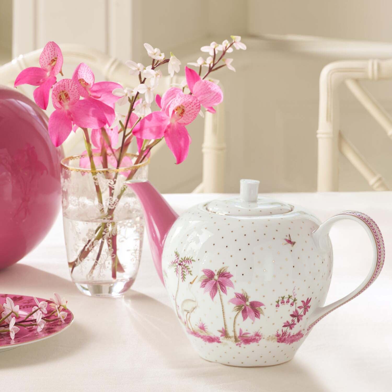 Teekanne "Jolie - Dots" - 1,6 l (Weiß/Rosa)