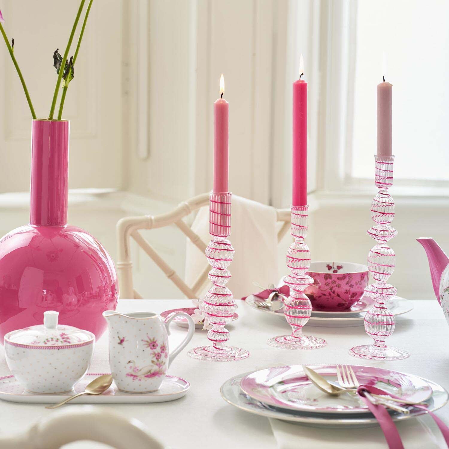 Kerzenhalter "Strudel" - 20 cm (Rosa)