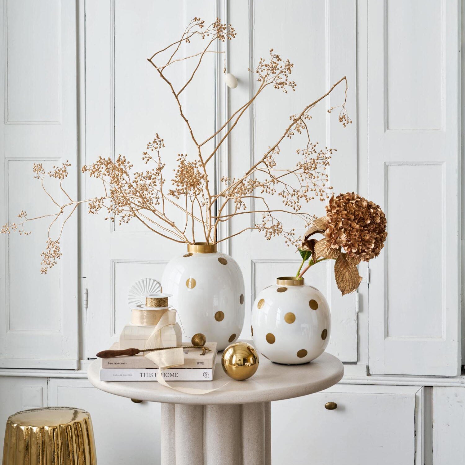 Vase "Dots" - 23 cm (Weiß/Gold)