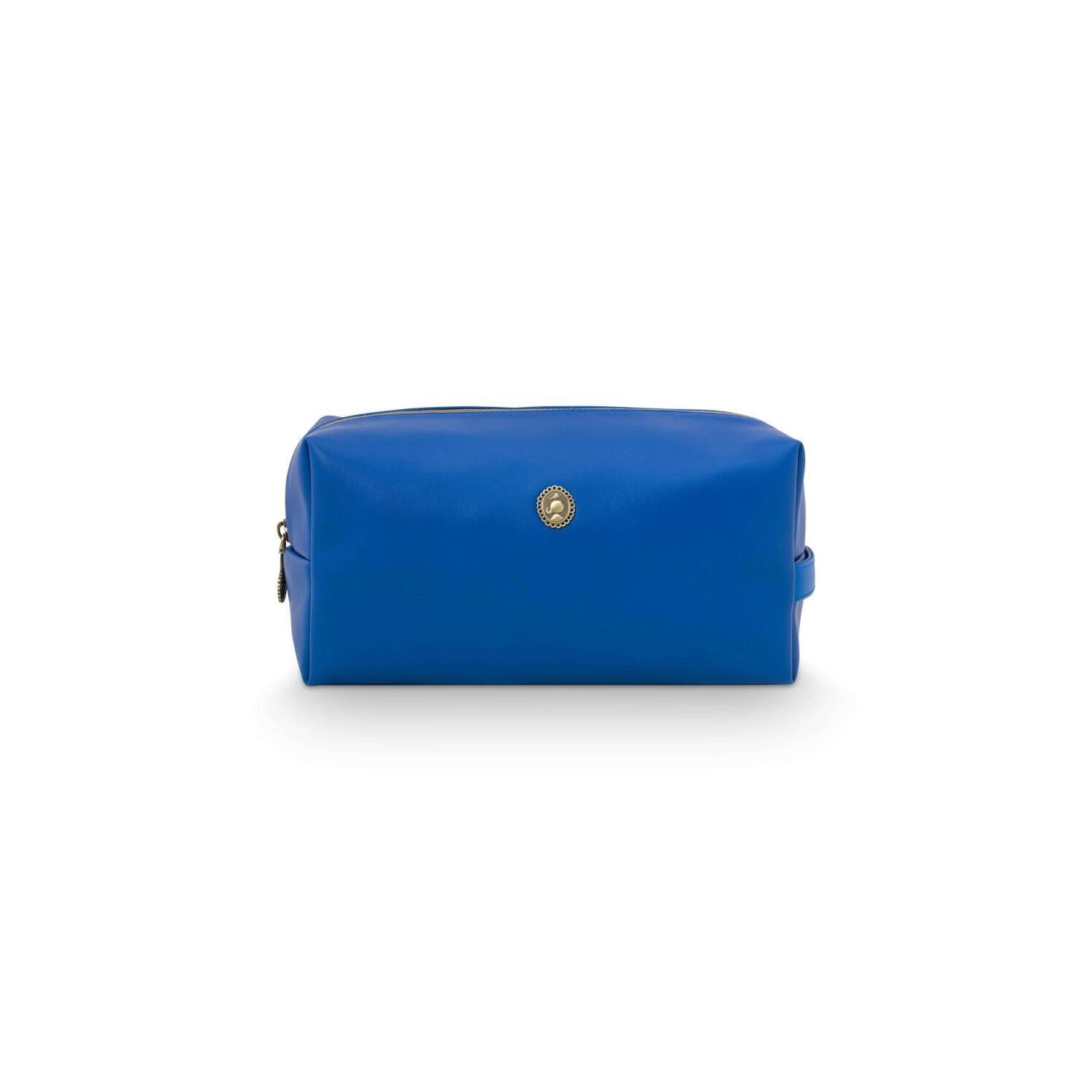 Kosmetiktasche Coco (M) in Blau, rechteckig, mit Reißverschluss und Emblem