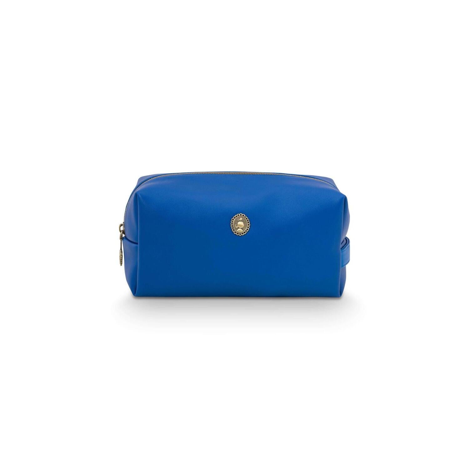 Kosmetiktasche in Blau (L) mit Reißverschluss und Metall-Logo mittig