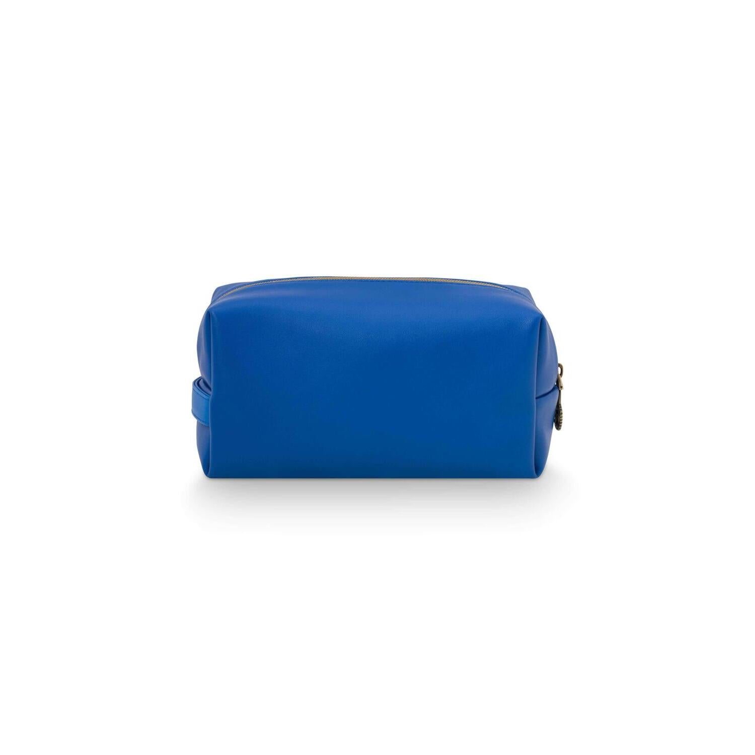 Kosmetiktasche in Blau (L) mit kurzem Griff und seitlichen Ösen, schlichte Front