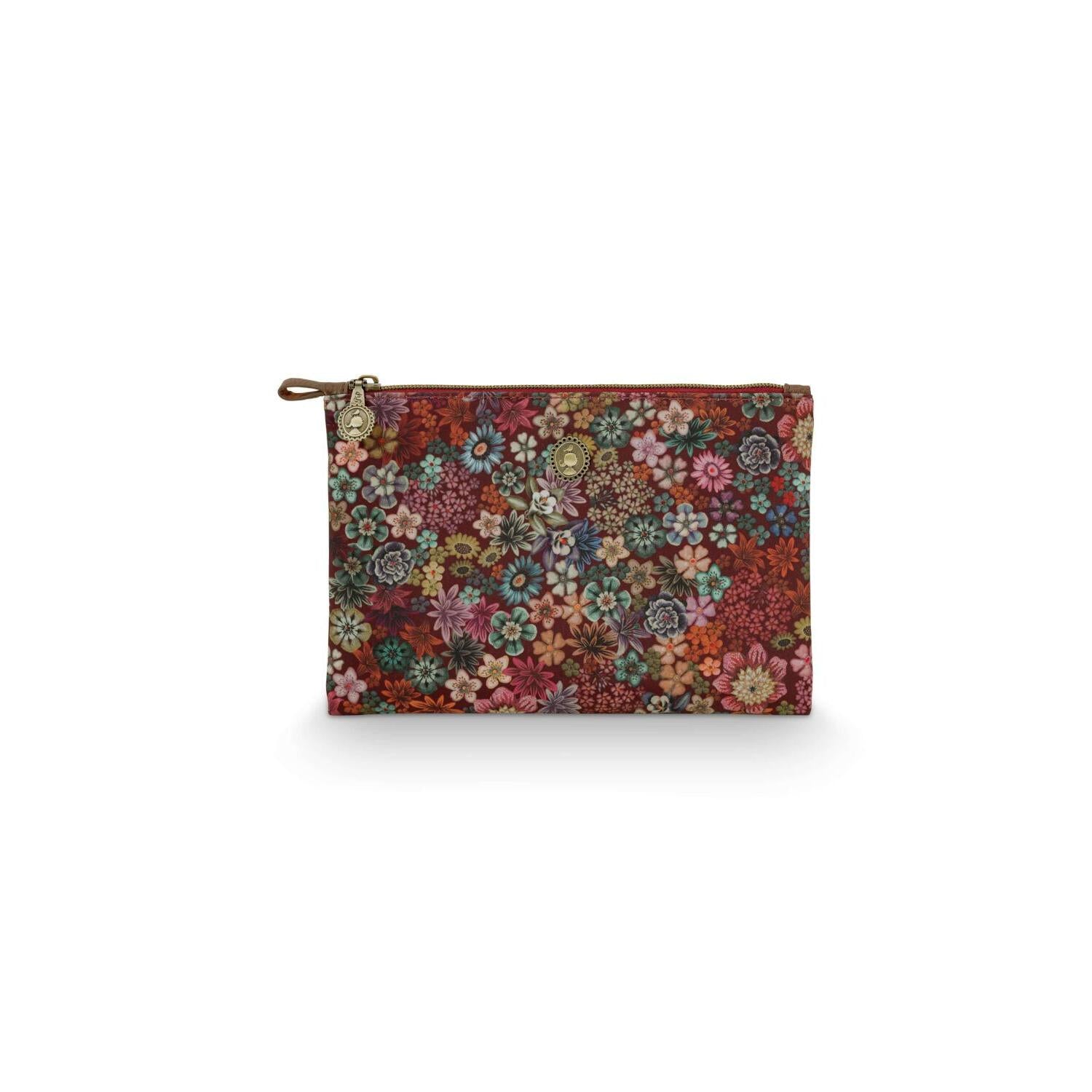 Kosmetiktäschchen mit buntem Blumenmuster, rechteckig, Reißverschluss, M