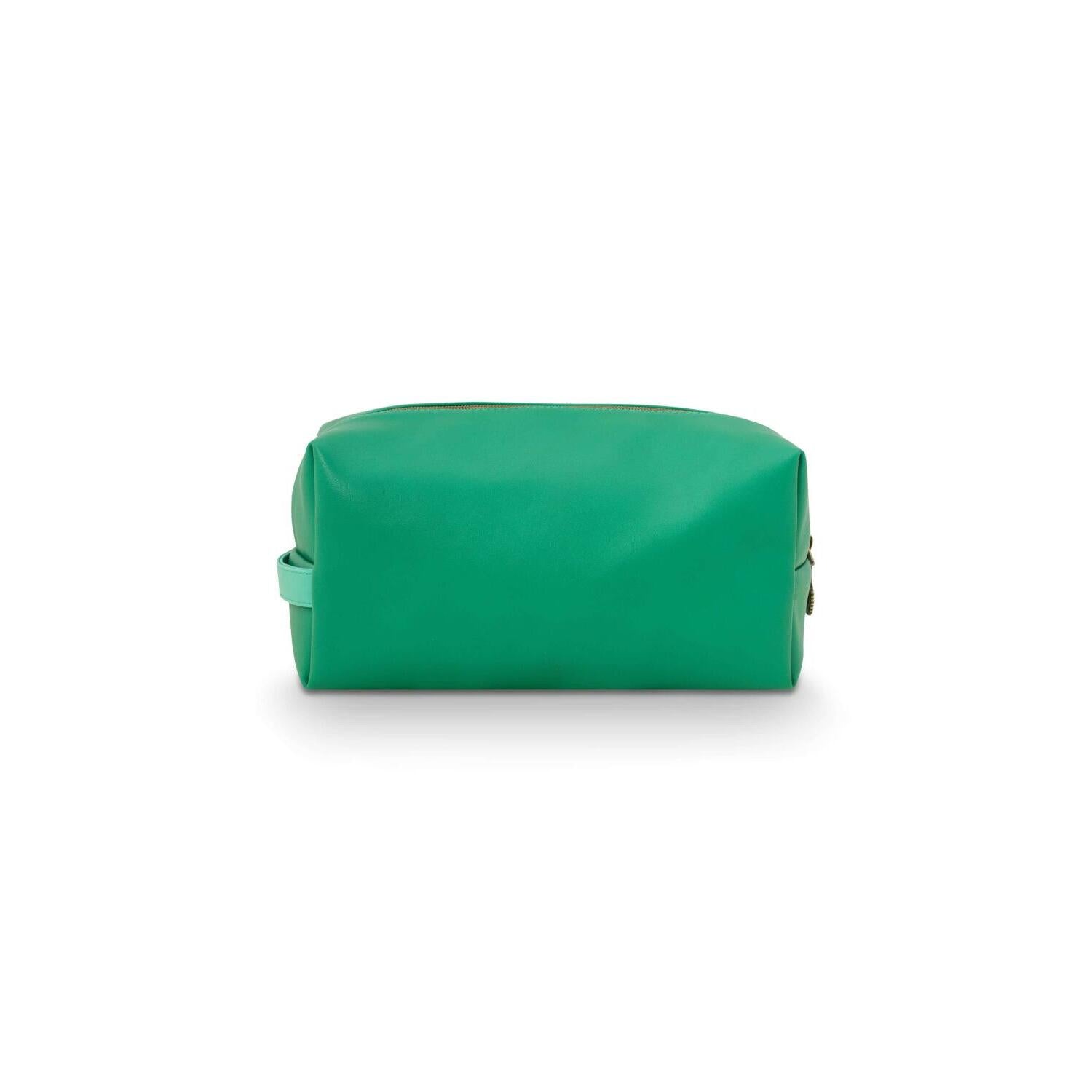 Grüne Kosmetiktasche mit Reißverschluss, M, glattes Außenmaterial