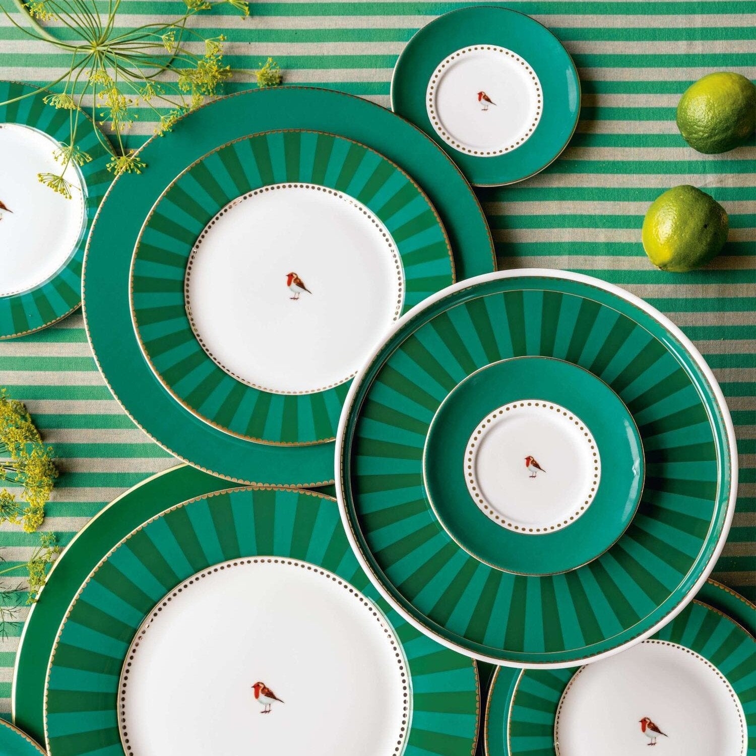 Teller "Love Birds Stripes" - 17 cm (Emerald-Green)