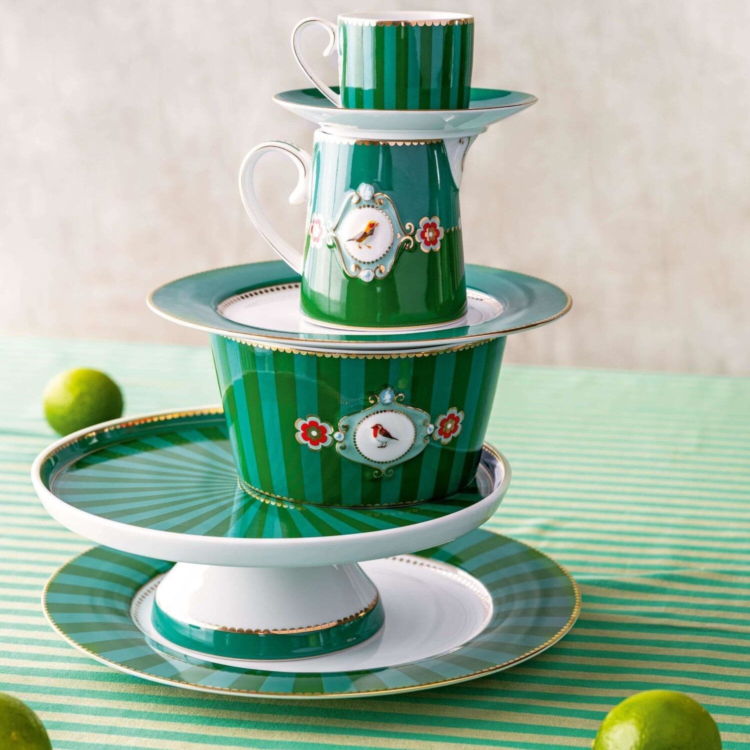 Teller "Love Birds Stripes" - 17 cm (Emerald-Green)